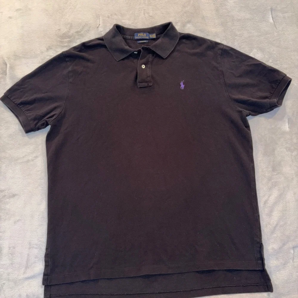Polo Ralph Lauren Mens XL Classic Fit Black Polo Shirt Purple Pony Logo Pique